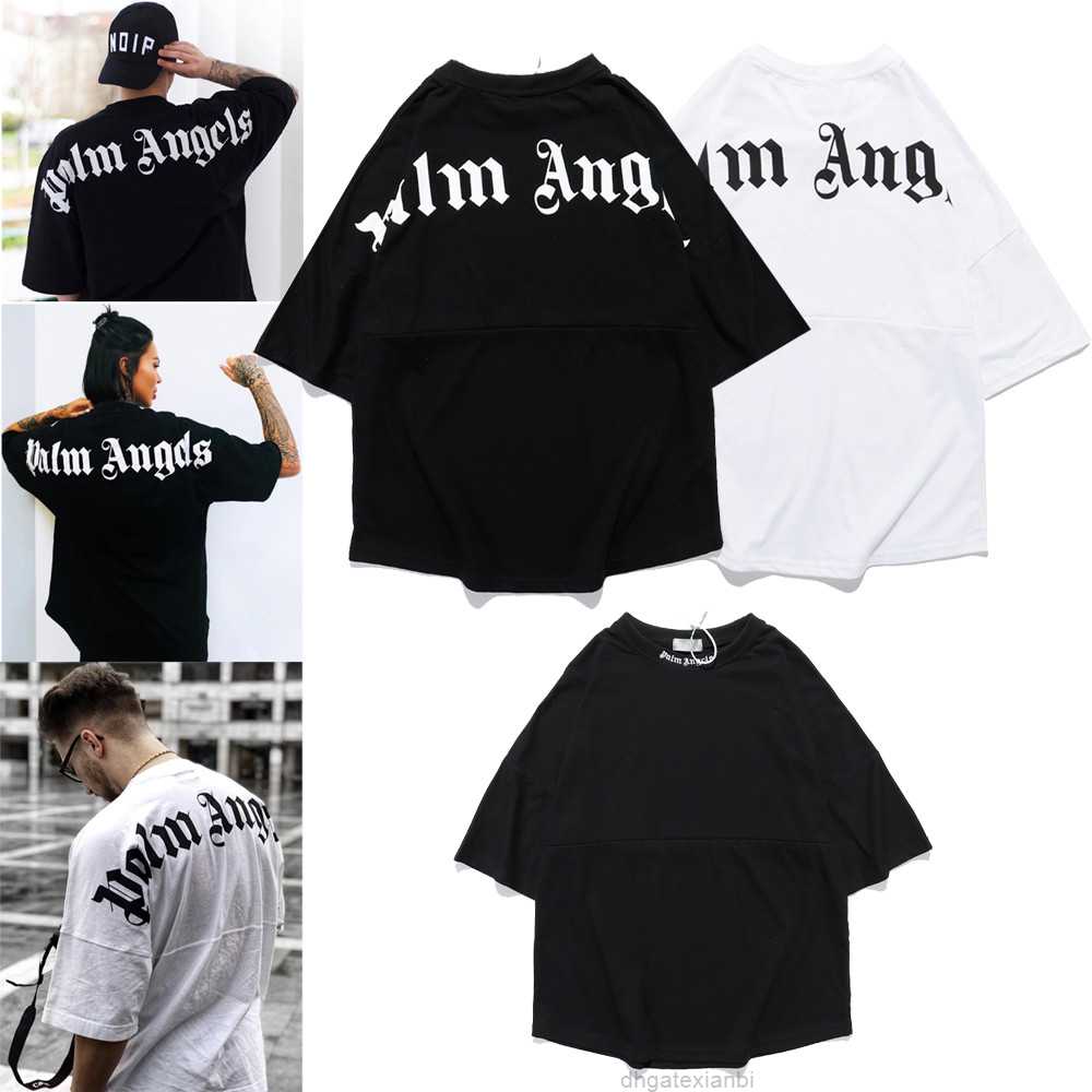 

letter short Palm print palm sleeve T-shirt Angel trendy fashion hip hop 5-sleeve men and women, White