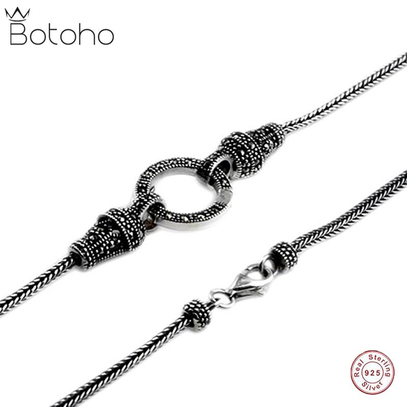 

Chains BOTOHO Pure S925 Silver Universal Buckle Foxtail Necklace Thai Hip Hop Ins Retro Women's Long Section Wild Sweater Chain