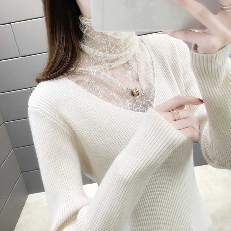 

Women Sweater and Pullovers Long Sleeve Warm Knitted Sweater Jumpers Turtleneck Pull Femme Christmas Sweaters sueter mujer 210604, White