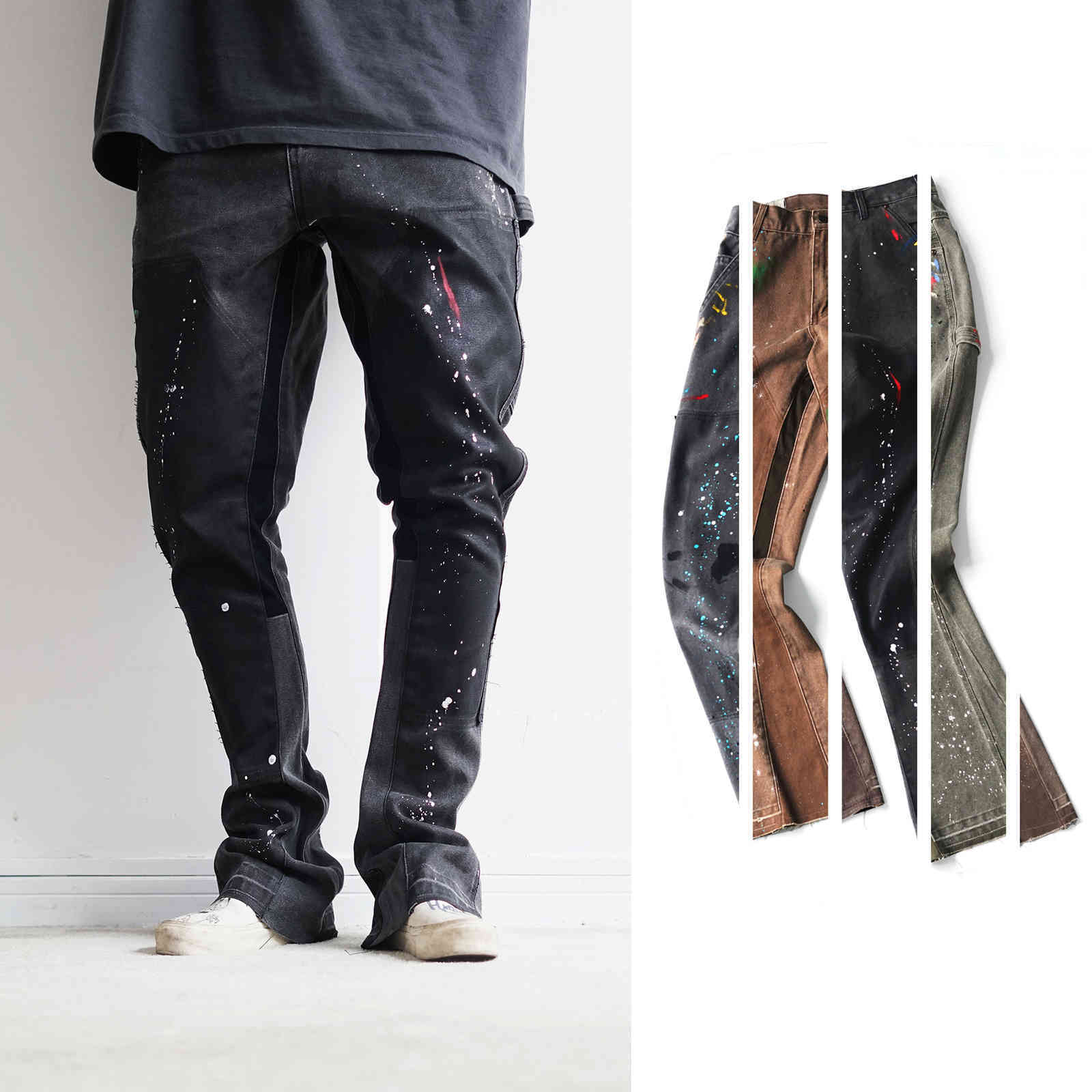 

gallery dept high street deconstruction splicing virgil splash ink wide leg micro trumpet overalls non fogin stock, Blue