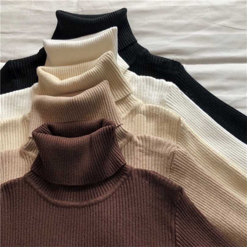 

Causal Turtleneck Knitted Women Sweater Ladies Autumn Winter Fashion Korean Long Sleeve Pullover Warm Soft Tops 211018, Zi