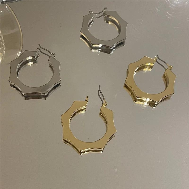 

Dangle & Chandelier Geometric Polygon Hoop Earrings Gold Silver Color Metal Texture Ear Buckle Women Fashion Trends Jewelry 2021