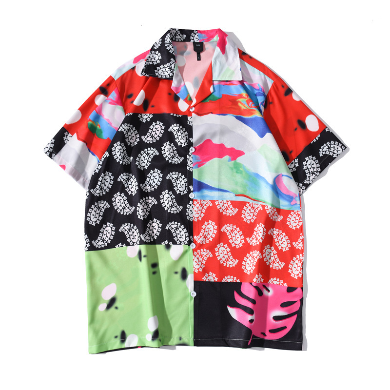 

Summer Man Vintage Color Matching Shirt 2021 Mens Ethnic Printed Hawaiian Beach Harajuku Oversized Male Short Sleeve Shirts Jcdk, Photo color