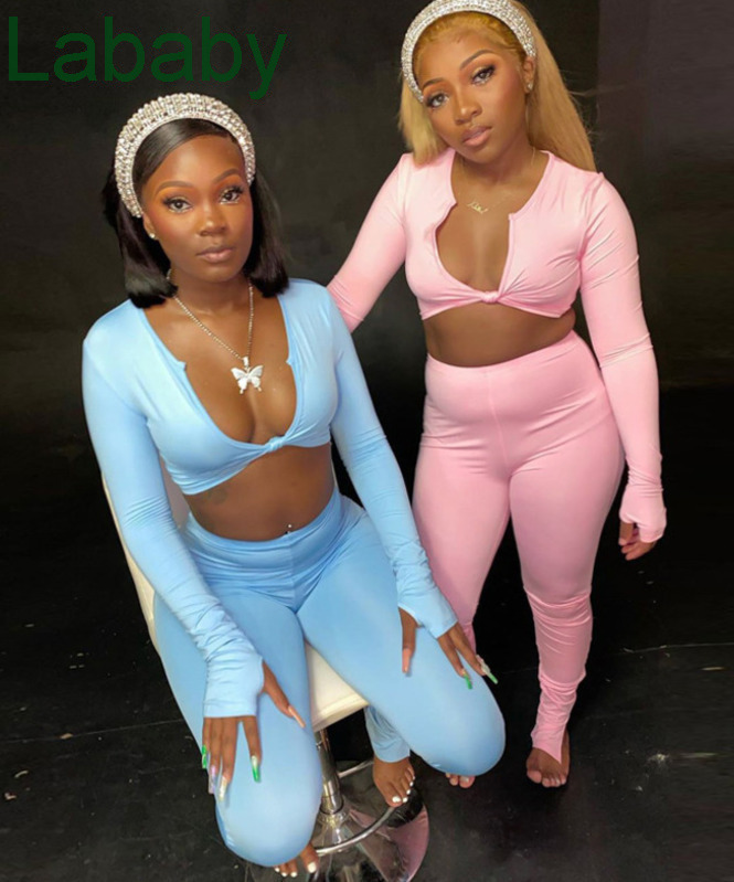 

Women Tracksuit Two Piece Set Long Sleeve V-neck Low Cut Slim T Shirt Stacked Pants Outfits Ladies Casual Yoga Sports Suit Women Clothing, Black