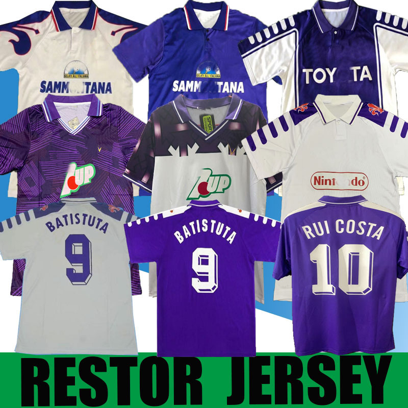 

1998 1999 2000 retro fiorentina Soccer Jerseys BATISTUTA RUI COSTA Custom Vintage 92/93 Florence Home away Football Shirt Camisas de Futebol, Black;yellow