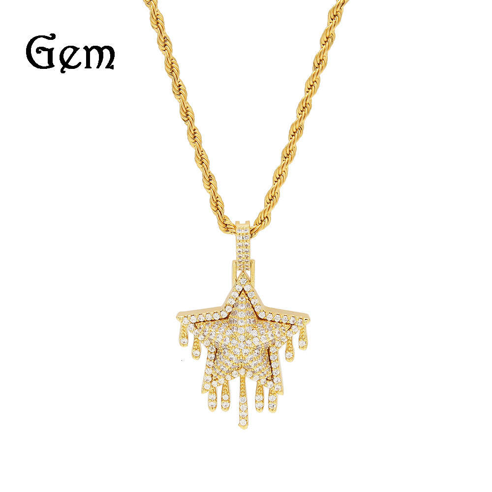 

Hip hop men's Zircon Pentagram water drop lava Pendant