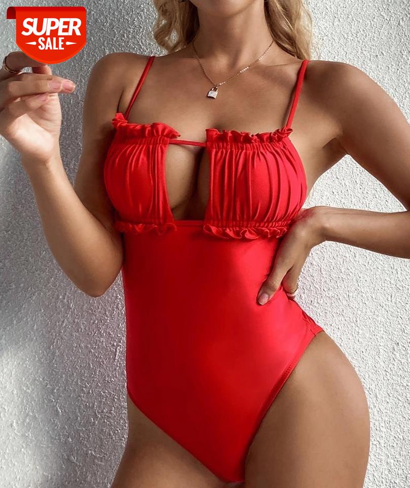 

2021 Yiiciovy Women's Solid Color One-piece Swimsuit Backless Hollowed Out Pleated Triangle Sling Swimwear Sexy Femme Monokini #VQ4I, White;black