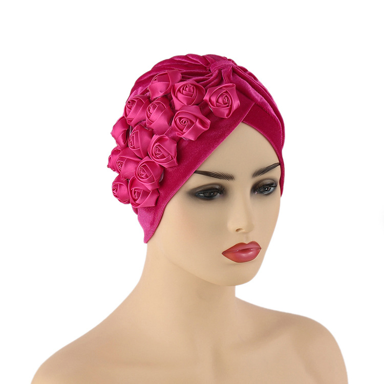 

Twisted Turban Caps for Women Rose Flower Headscarf Bonnet Muslim Under Hijab Cap Indian African Hat Turbante Mujer