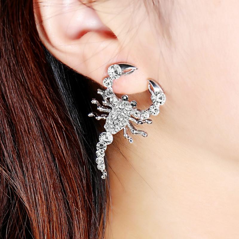 

Stud Vintage Three-dimensional Rhinestone Silver Bizarre 3D Animal Scorpion Earrings For Women Ear Jewelry Gift Brincos
