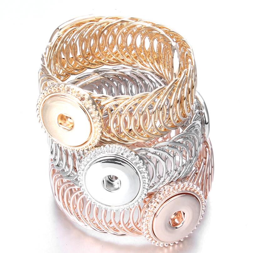 

New Snap Jewelry 12mm 18mm Rose Gold Silver Plated Cuff Snap Button Bracelet Bangle Adjustable Size Bracelet For Men Wom jllkwN