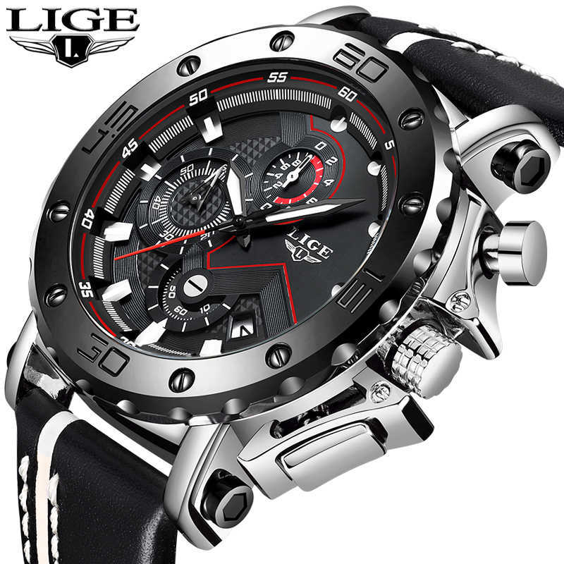 

LIGE Fashion Mens Watches Top Brand Luxury Waterproof Large Dial Quartz Watch Mens Casual Leather Business Chronograph 210527, Rose gold full blue