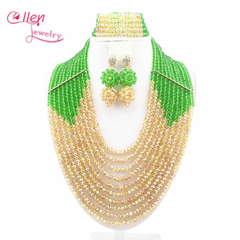 

Earrings & Necklace Colorful African Nigerian Wedding Bridal Beads Jewelry Set Beaded Sets W8081, As pic