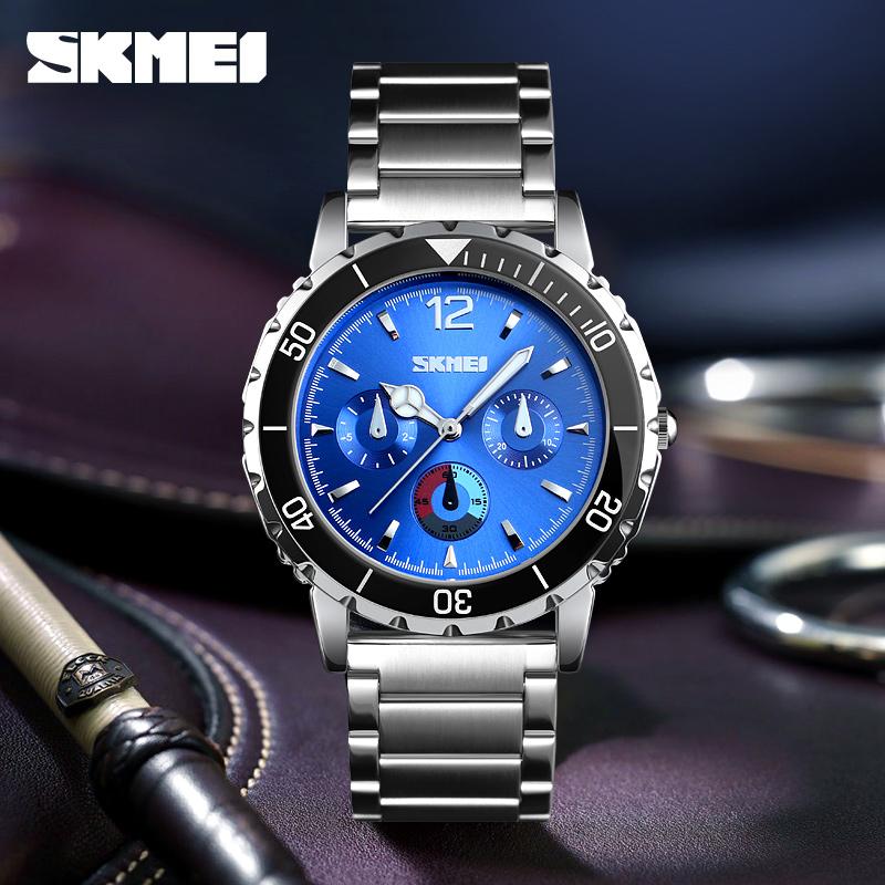 

Wristwatches SKMEI Fashion Sport Watch Men Luxury Quartz Wristwatch Waterproof Stainless Steel Wristband Watches, Silver