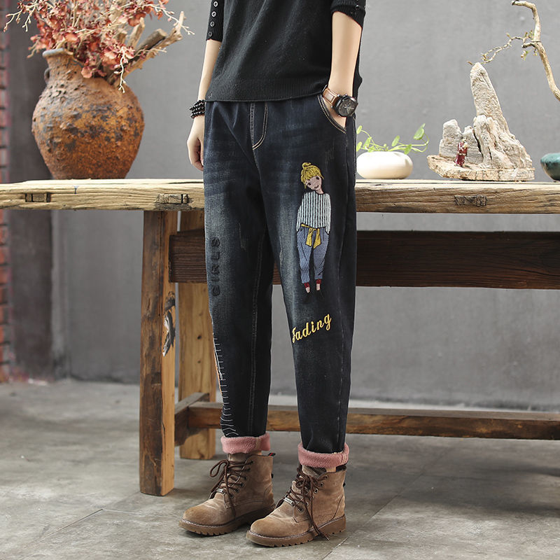 

New Brim Vintage Para As Mulheres 2021 Inverno l Bordado Feminino Casual Calas Angustiadas Elstico De Cintura Alta Algodo Mulher 0tgy, 9150 midweight