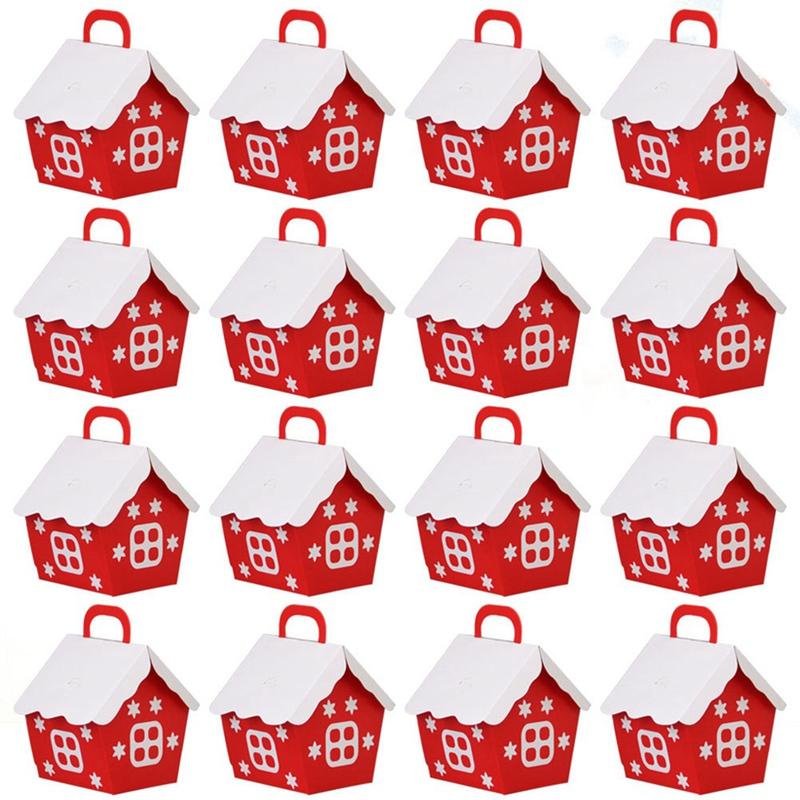

Gift Wrap 50Pcs Holiday Candy Box Christmas House Red Small Happy Packaging Carton
