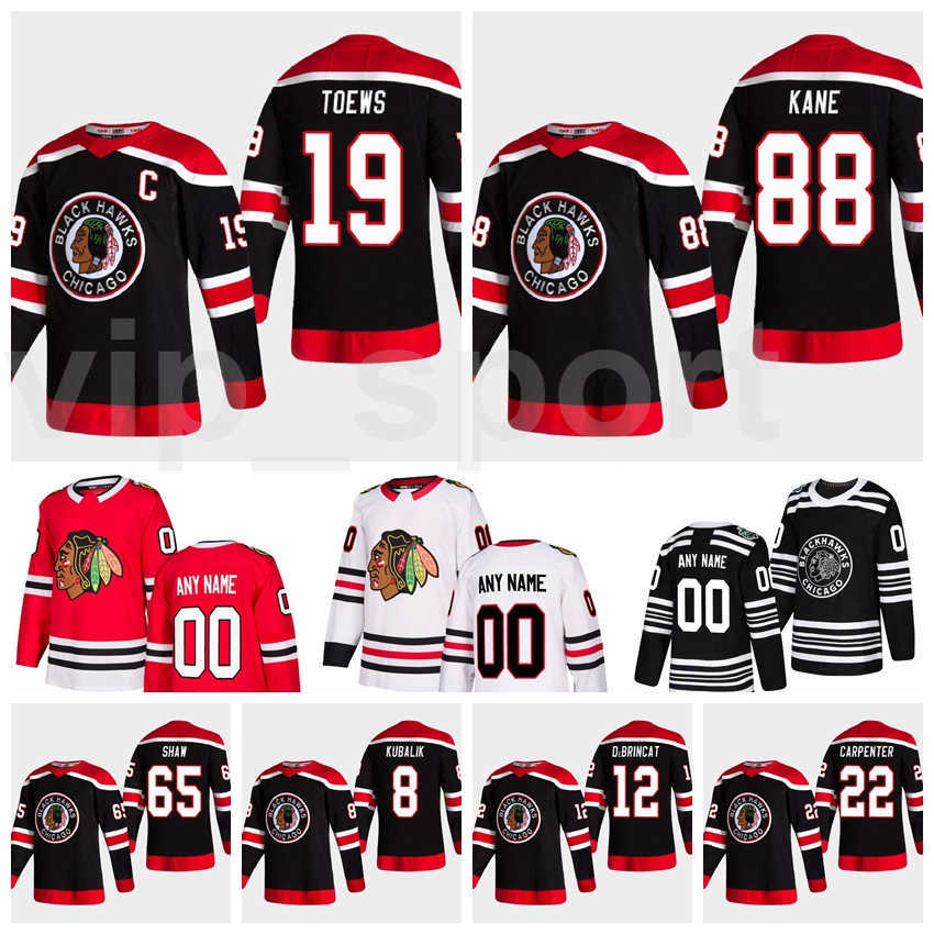 

2021 Reverse Retro Chicago Blackhawks 19 Jonathan Toews 88 Patrick Kane Jersey Hockey 77 Kirby Dach 12 Alex DeBrincat 8 Dominik Kubalik, White