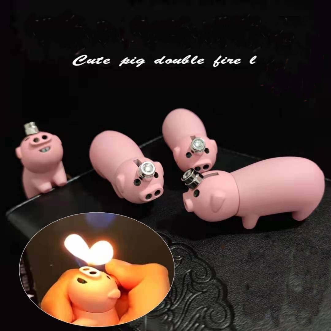 

Creative cartoon cute piggy lighter inflatable double open fire