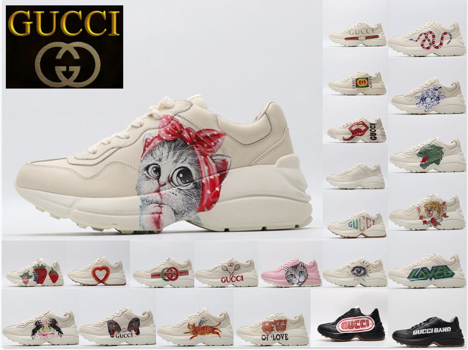 

Gucci Rhyton Vintage Women Sneakers Men Shoe High Quality Genuine Platform Sneaker Trainer Printing Old Dad Shoes Leather horn-shaped with BOX, Customize