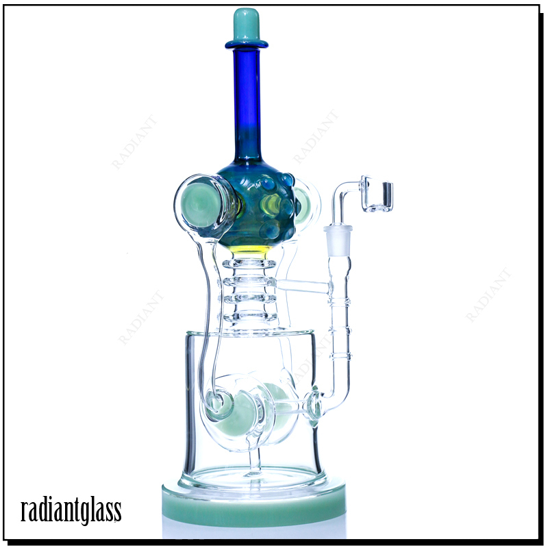 

14inches Recycler Dab Rig Big bongs Water Pipes Thick Glass Water Bongs Tobacco Hookahs With quartz banger