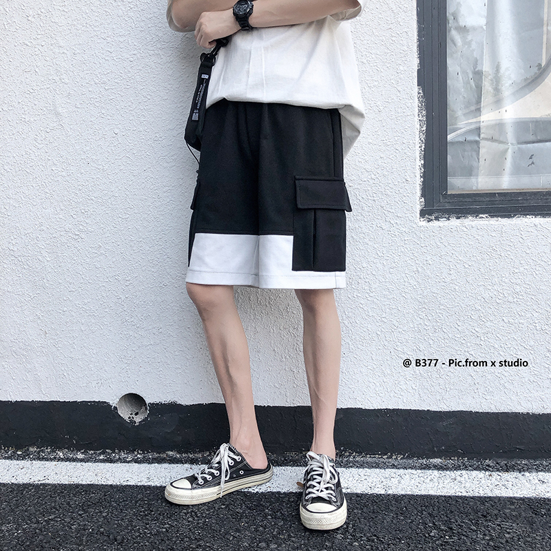 

2021 New Men's Split Joint Color Leisure Harem Casual Male Cotton Jogger Shorts Multi-pocket for Bodybuilding Beach Gym Short A7gf, Navy blue