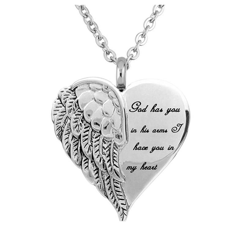

Pendant Necklaces Angel Wing Hold Heart Cremation Urn Necklace Keepsake Memroial Jewelry For Ash