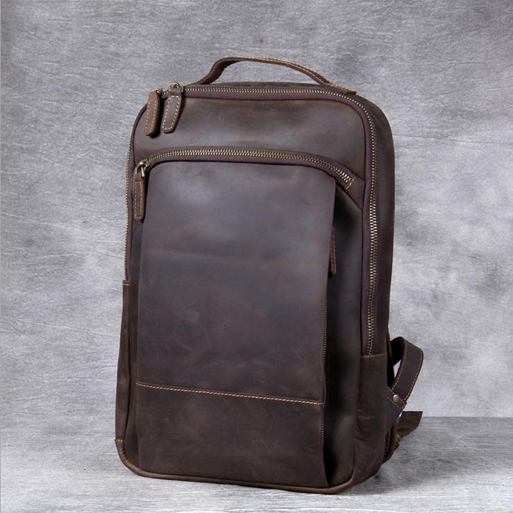 

Backpack Vintage Men's Crazy Horse Leather Genuine Retro Rucksack Large Classic Travel Big Laptop Computer Bag, Dark brown