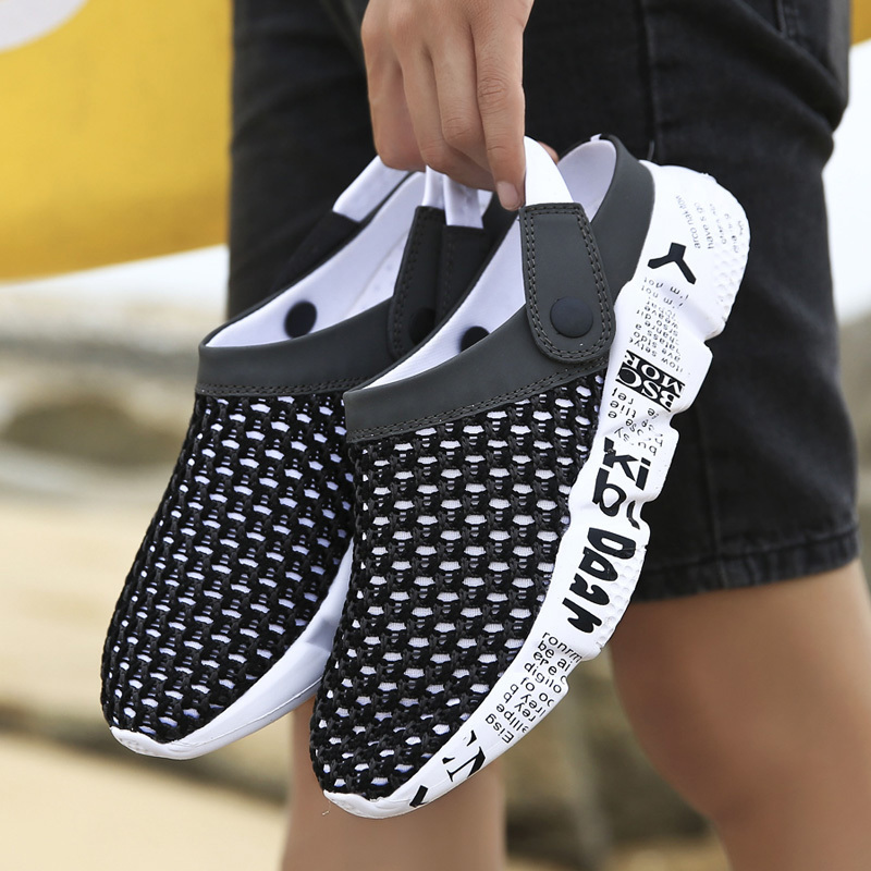 

New Mesh Men's Clogs Summer Shoes Men Size 12 Slippers Breathable Non-slip Mules Male Garden Shoes Casual Soft Beach Sandal 210301, Black