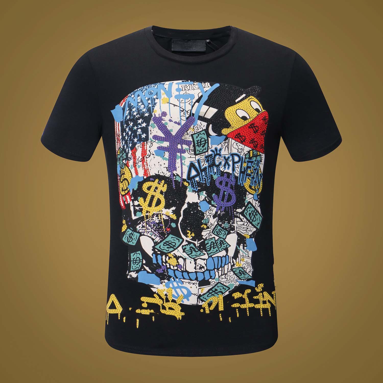 

Summer Short Sleeve T-Shirt #3021 Hip Hop Fashion Men O-neck Fitness Casual Slim Tops PP Men's Skulls Print Cotton Streetwear T-shirt 014, White;black