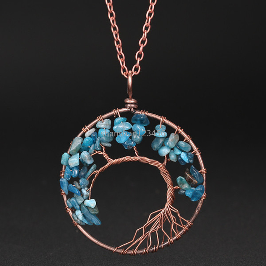 

Bronze Wire Tree of Life Pendant Necklace Natural Stone Agate Amethyst Turquoise Beads Necklaces for Women Children Fashion Jewelry Will and Sandy