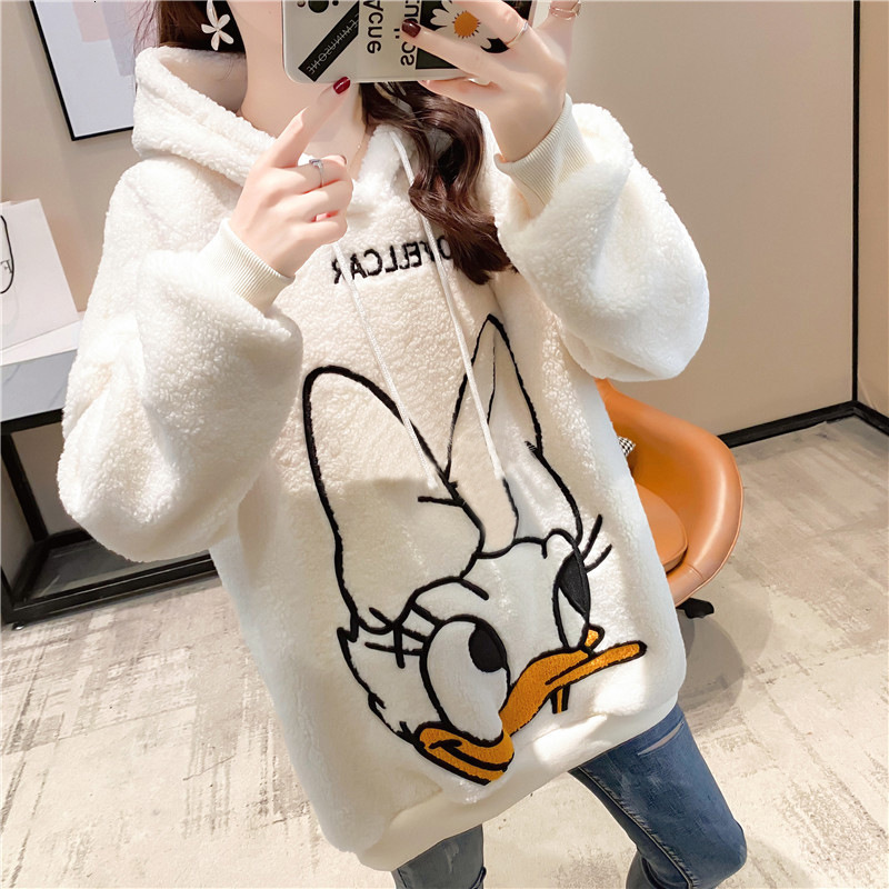 

2021 Autumn Winter New Women's Fashion Fleece Hoodies Casual Cartoon Print Mid Length Kawaii Hooded Sweatshirt 2qqf, 01