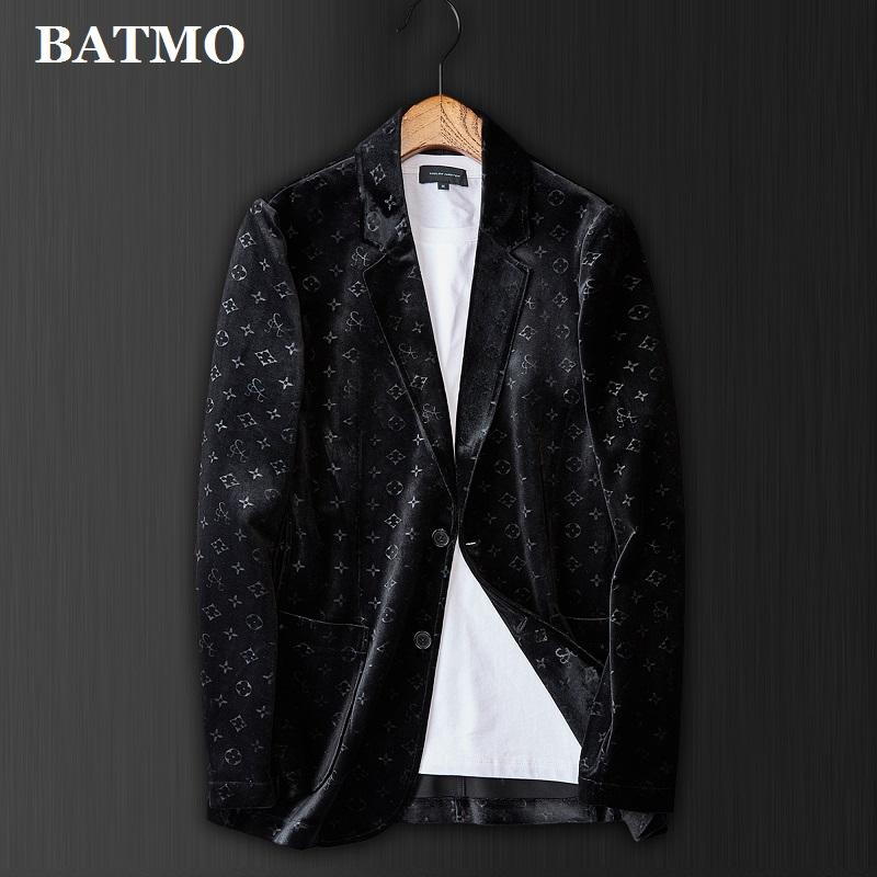 

Men's Suits & Blazers BATMO 2021 Arrival High Quality Velvet Printed Casual Blazer Men,men's Jackets X5, Black