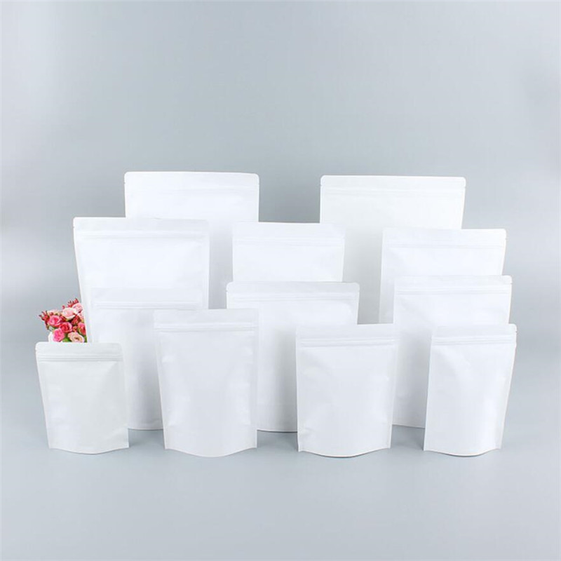

Stand Up White Kraft Paper Aluminum Foil Bag Packaging Pouch Food Tea Snack Resealable Bags Package