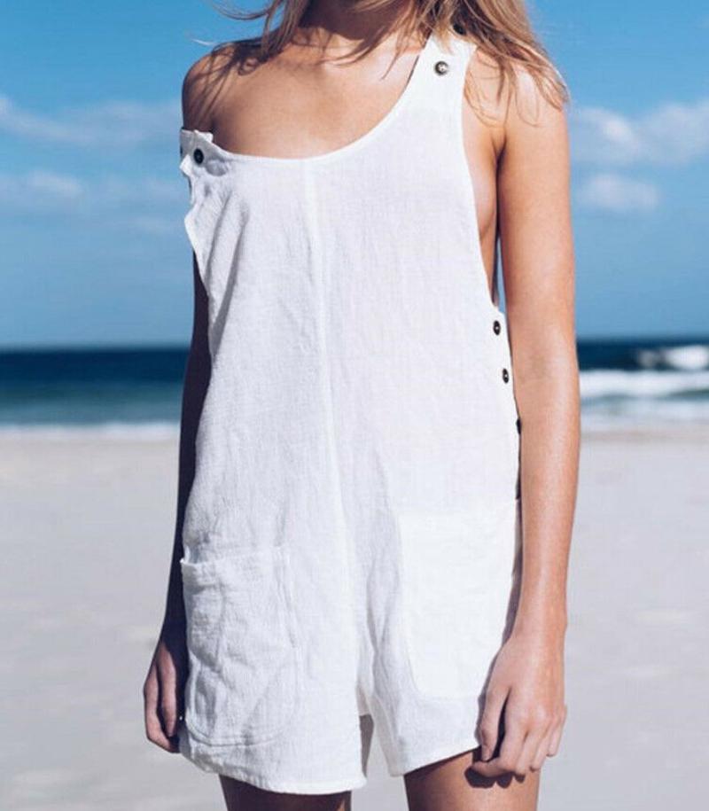 

Plus Size Fashion Women' Casual Loose Linen Cotton Romper Dungarees Playsuit Overalls Solid Sleeveless Ladies Summer Clothing, Yellow