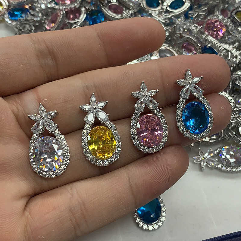 

Flower Color Treasure Oval Simulation Yellow Diamond Pendant Pink Diamond Necklace