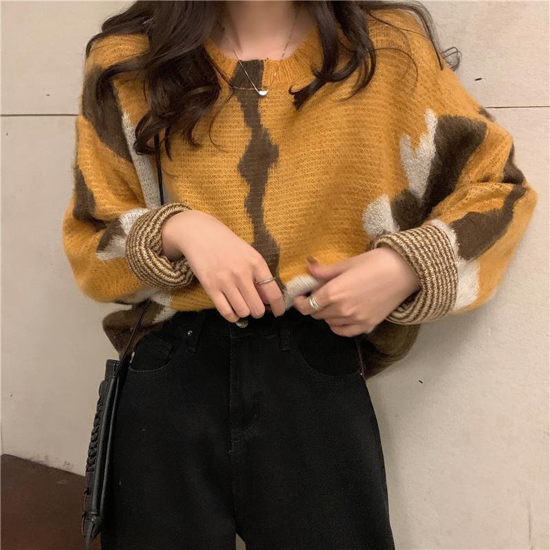 

Women's Sweaters AOSSVIAO 2022 O Neck Women Pullover Femme Jumper Korean Fashion Ladies Print Knitwear Top Autumn Winter, White;black