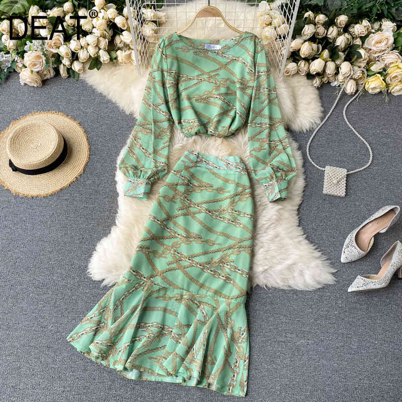 

Women Printing Ruffles Midi-long Skirt Arrivals Round Neck Short Two Piece Set Fashion Spring Summer 11D014 210525, Yellow