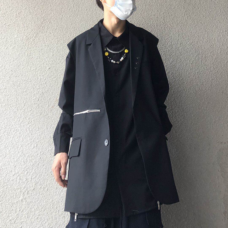 

2021 New Rua Zper Bolsos v Pescoo Terno Homens e Mulheres Oversize Preto Bluso Casual Sem Mangas Blazer Hip Hop Colete Exxc, Black