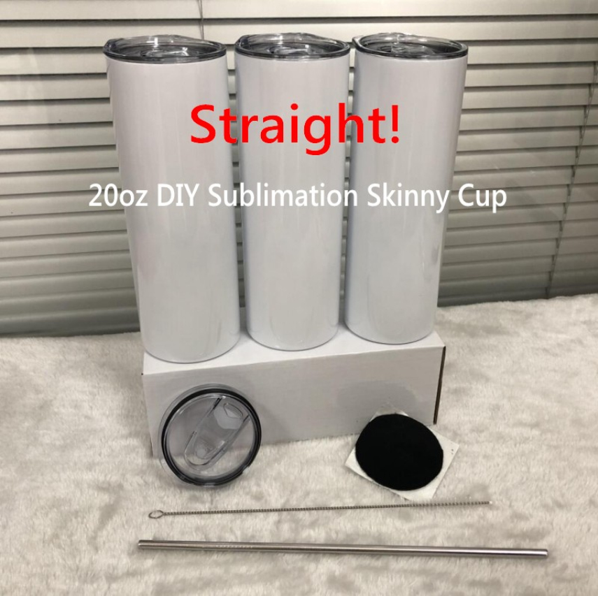 

3Pcs/lot Sublimation Skinny Tumblers 20oz blank white tapered straight skinny cup with lid straw 20oz Stainless steel vacuum insulated water mug, Shippingfee(do not choose)
