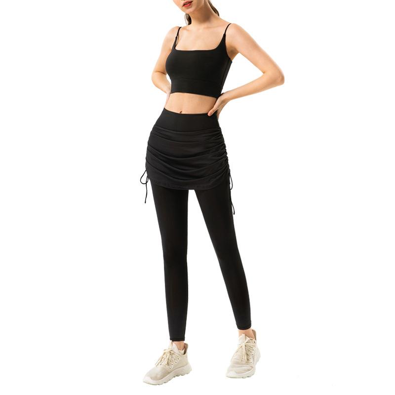 

Yoga Outfit High-waist Drawstring Strappy Half-length Skirt Women's Pants Nine-point Women Clothing Sport Alo Gym Autumn Fake Two-piece