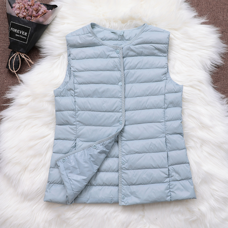 

2021 New Winter Ultra Light Jacket Sleeveless Vest Autumn Thin Coat Women White Duck Down Parkas Female Waistcoat 1xnr, Black