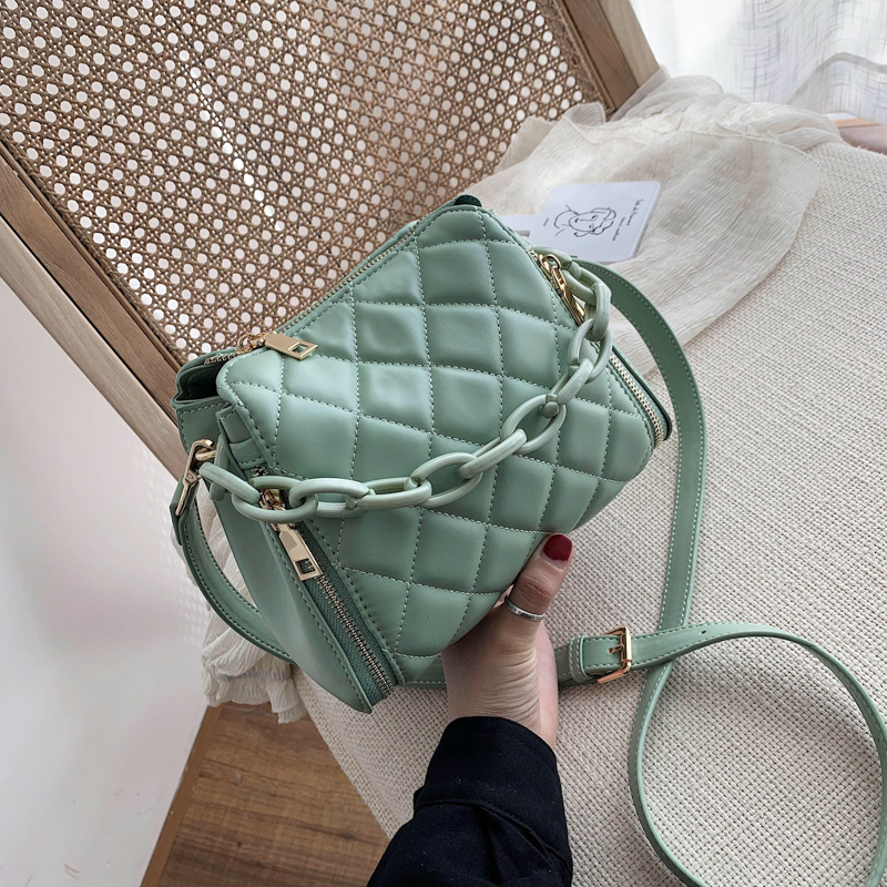 

Solid Color PU Leather Bucket Bags For Women Brand Fashion Zipper Totes Chain Shoulder Crossbody Bag Female Handbags Lady Purse C0225, Blue