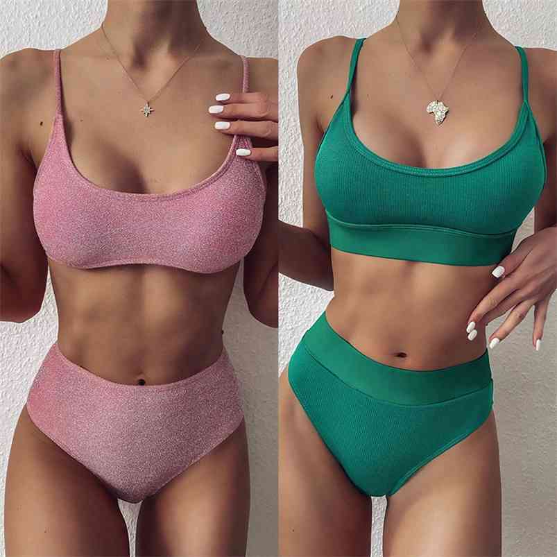 

High Waist Bikini Women Swimsuit Push Up Set Crop Swimwear Female Two Piece Bathing Suit Vest Biquini 210629, W85 navy blue