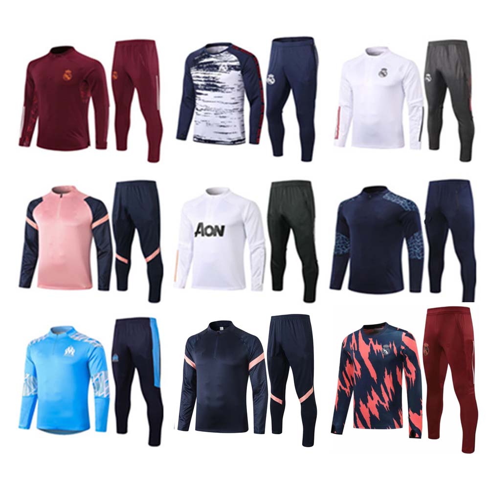 

2020 2021 Real Madrid soccer tracksuit survetement 20 21 Marseille football jacket training suit foot chandal futbol jogging set, Black