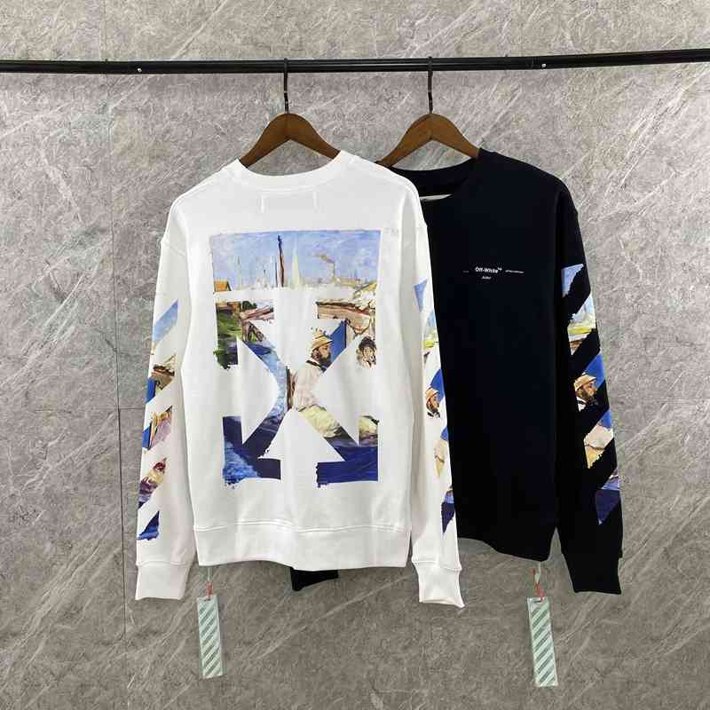 Tendance blanc-20 ans New Monet Theme Huile Peinture à l'huile Arrow Pull à col rond pour hommes et femmes
