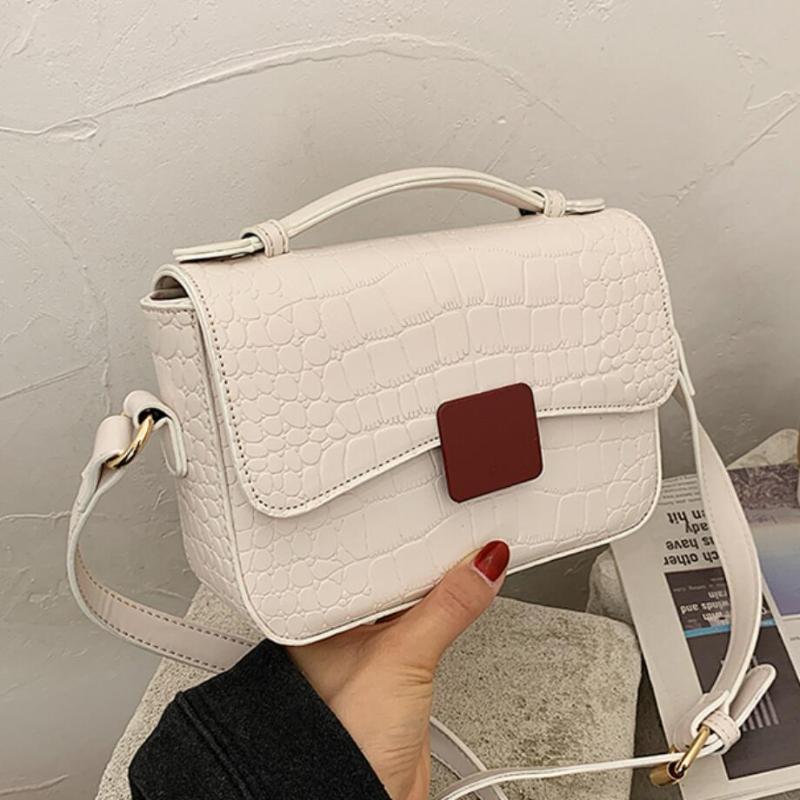 

Crocodile pattern Small Tote bag 2021 New High quality PU Leather Women's Designer Handbag Contrast color Shoulder Messenger Bag, Black