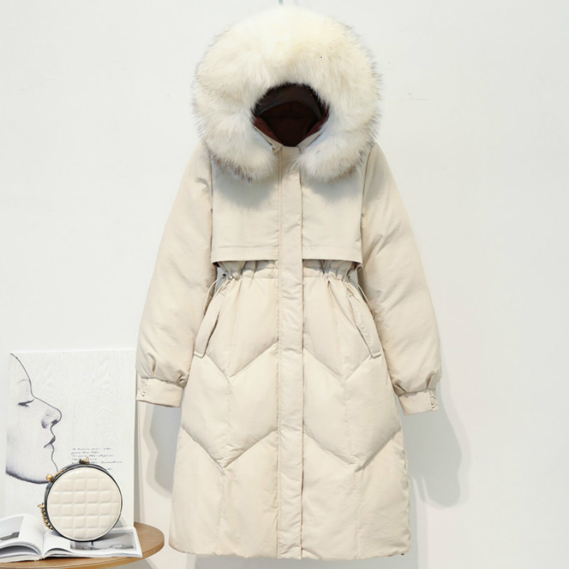

2021 New Raccoon Fur Collar Hooded Long Female Thick Warm Parka Down Jacket Winter Coat Women Pp320 5dh7, Black