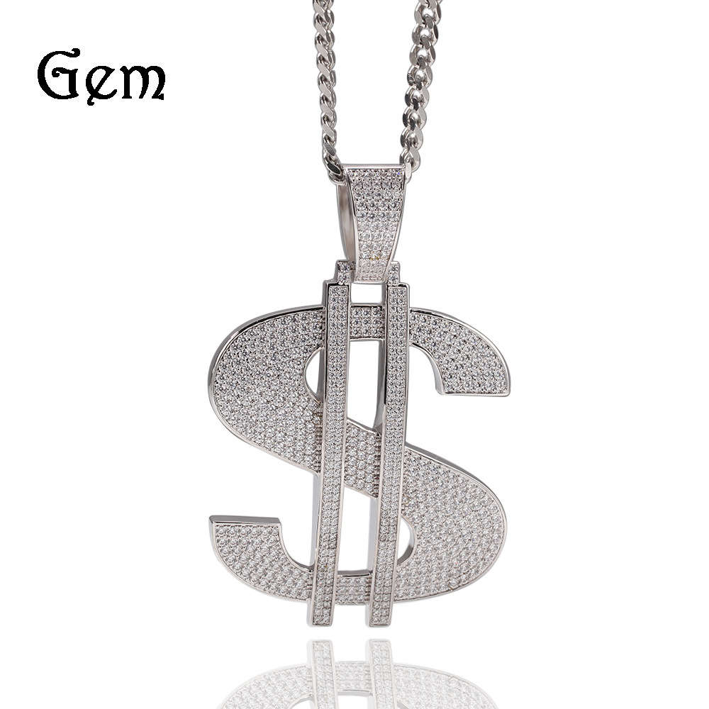 

Hip hop domineering US dollar Pendant Necklace with zircon inlaid copper personality rap street fashion brand jewelry man