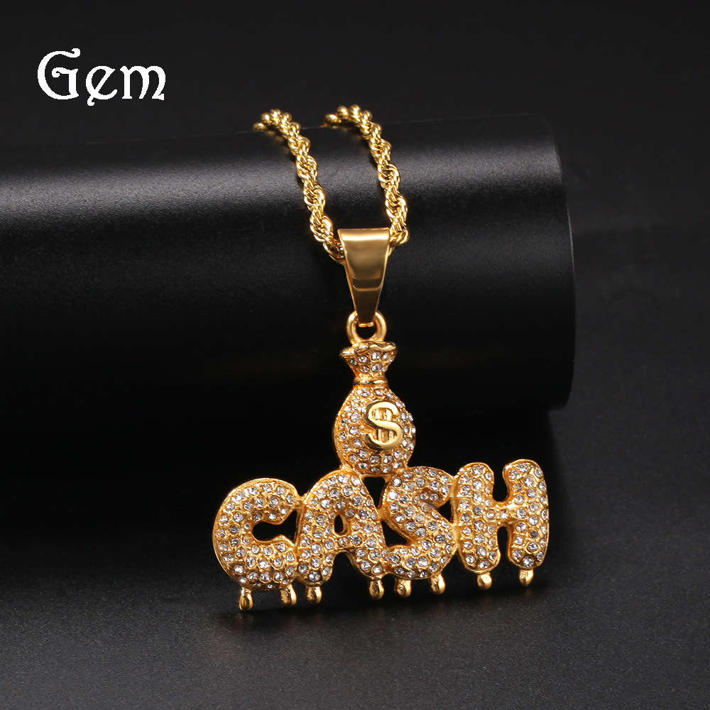 

Taobao Chaoren hip hop fashion beauty money bag cash drop letter stainless steel necklace men