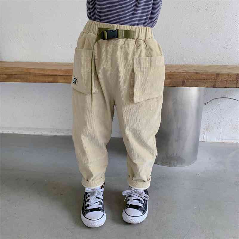 

Winter boys fashion corduroy pants children warm thick casual solid color 1-6Y 210708, Beige
