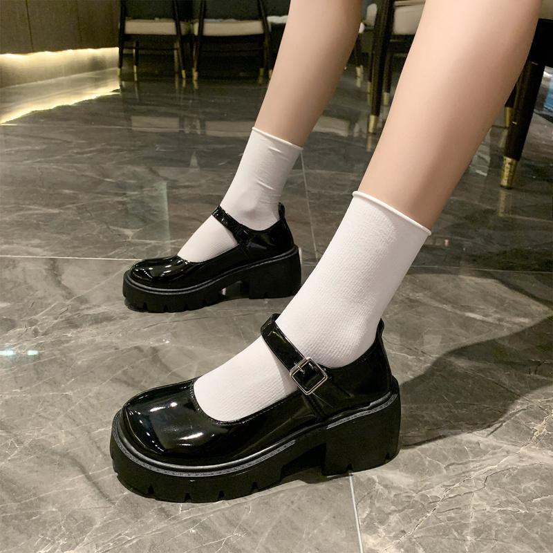 

Dress Shoes Chunky Lolita High Heels Women 2022 Spring Autumn Mary Janes Shallow Sweet Pumps Party Pu Leather Lady Zapatos, Black-a1